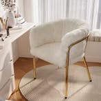 Luxe Beige Fauteuil – Imitatiebont Stoel Gouden Stalen Poten, Overige kleuren, Verzenden, Nieuw, Stof