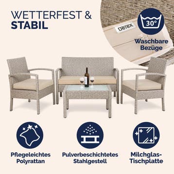 Polyrotan Tuinset 4-delig Crème (Tuinsets, Tafels-Stoelen), Verzenden, Nieuw