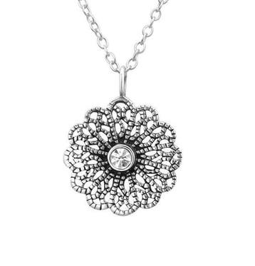 Ketting zilver met kristal, Nieuw, Met hanger, Ophalen of Verzenden, Zilver