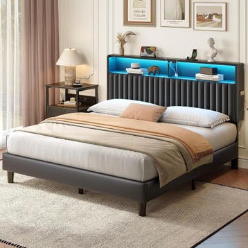 Bedframe met lattenbodem - 140x200 cm - Metaal - Zwart - Rol, Verzenden, Zo goed als nieuw