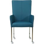 Leren eetkamerstoel Deal met armleuning - Toledo Turquoise, Huis en Inrichting, Stoelen, Blauw, Nieuw, Leer, Ophalen of Verzenden
