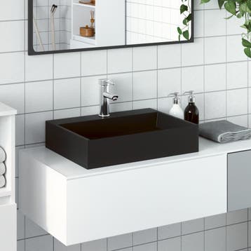 vidaXL Wastafel 50x38x11 cm gegoten mineraal/marmer matzwart, Verzenden, Nieuw
