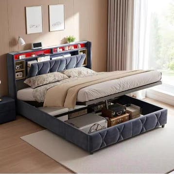Gestoffeerd tweepersoonsbed met LED USB en opbergruimte, Verzenden, Nieuw