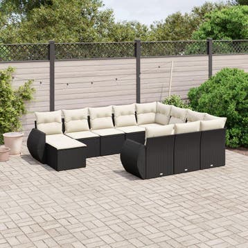 vidaXL 11-delige Loungeset met kussens poly rattan zwart, Verzenden, Nieuw, Loungeset