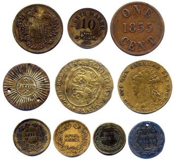 Wereld. Lot of 10 historical tokens / Spielmarke – Europe &