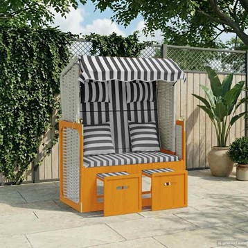 vidaXL Strandstoel met kussens poly rattan en hout wit en, Verzenden, Nieuw