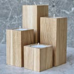 HOCHO Eikenhouten Waxinelichthouder – 50x50x120 mm – Sti, Ophalen of Verzenden, Nieuw