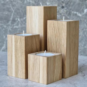 HOCHO Eikenhouten Waxinelichthouder – 50x50x120 mm – Sti, Ophalen of Verzenden, Nieuw