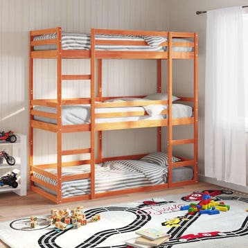 vidaXL Stapelbed 3-persoons massief grenenhout wasbruin, Huis en Inrichting, 90 cm, Eenpersoons, Bruin, Verzenden
