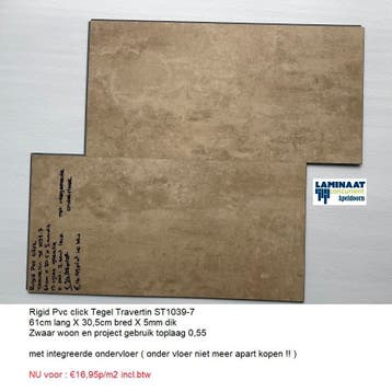 Goedkoop Pvc Click Tegel en 12 X Decor v.a €12,95m2 inc.btw, 75 m² of meer, Nieuw, Pvc click tegel laminaat vloeren , Blauw