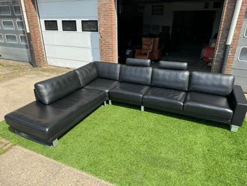 Hoekbank Rolf Benz Ego zwart leren bankstel design salon, Design, Hoekbank, 300 cm of meer, Vierpersoons of meer