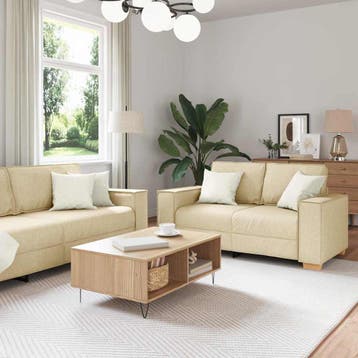 vidaXL Bank 3 st Crème Linnen-mix stof, Huis en Inrichting, Verzenden, Nieuw, Stof, 200 tot 250 cm