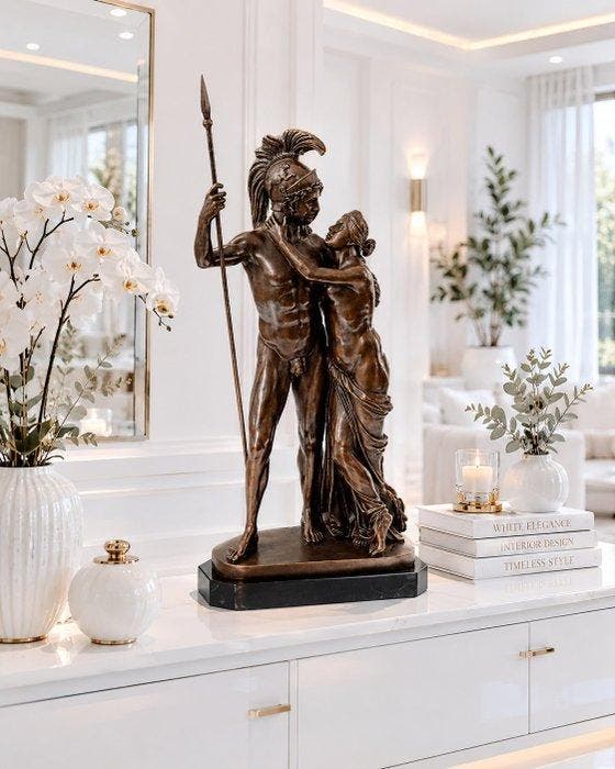 Beeld, Groot bronzen beeld van Mars met Venus - 69 cm -, Antiek en Kunst, Curiosa en Brocante