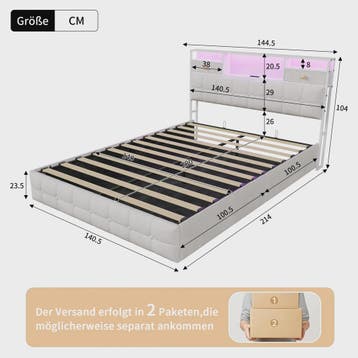 Boxspring Bed 140x200 met Hydraulische Opbergruimte en Multi, Verzenden, Nieuw