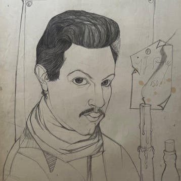 Yves Ganne (1931-2019) - Portrait d’homme à la moustache -, Antiek en Kunst