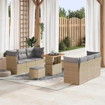 vidaXL Tuin Sofa Set 9 st Beige poly rattan, Verzenden, Nieuw, Meer dan 8 zitplaatsen