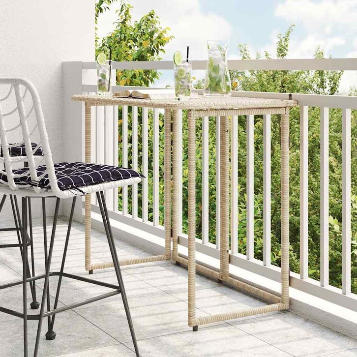 vidaXL Tuintafel inklapbaar 90x51x75 cm poly rattan beige, Tuin en Terras, Tuintafels, Nieuw, Verzenden