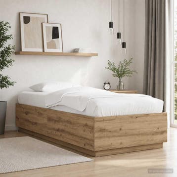 vidaXL Bed Frame met LED Artisanaal eiken 80 x 200 cm, Eenpersoons, Bruin, Verzenden, Nieuw
