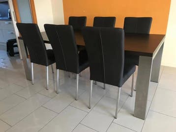 Set van 6 leren eetkamerstoelen - zwart leer, Huis en Inrichting, Stoelen, Ophalen of Verzenden, Nieuw, Leer