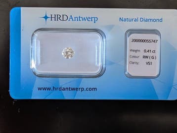 1 pcs Diamant (Natuurlijk) - 0.41 ct - Rond - G - VS1 - HRD, Nieuw
