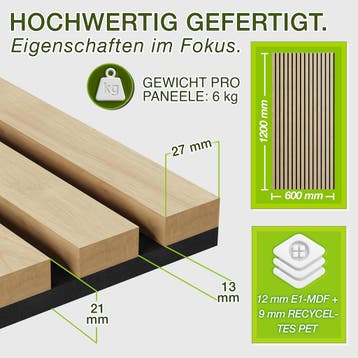 Wandpanelen - Akoestische panelen - Lattenwand - 2 stuks - 1, Verzenden, Zo goed als nieuw
