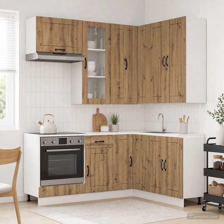 vidaXL Keukenblok LUCCA 8 st Artisanaal eiken Bewerkt hout, Huis en Inrichting, Keuken | Keukenelementen, Bruin, Nieuw, Verzenden