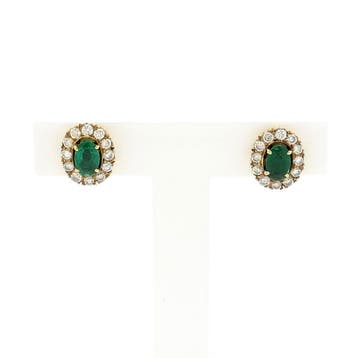 Gouden oorstekers met smaragd en diamanten; 0,48 ct., Sieraden, Tassen en Uiterlijk, Gebruikt, Ophalen of Verzenden, Met edelsteen