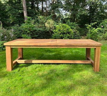 Zware tuintafel geborsteld teakhout -  250 cm, Ophalen of Verzenden, Nieuw