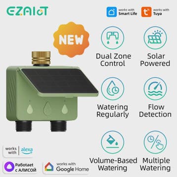Slimme WiFi Tuinsproeier Timer - 2 Zones, Zonne-energie & Ap, Verzenden, Nieuw