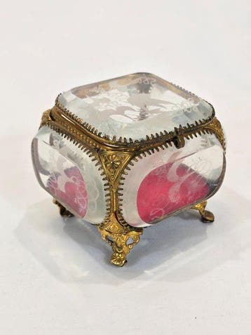 Sieradendoos - Messing, Glas - Louis XV - Rode Fluweel
