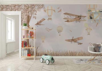 Vliegtuigen behang babykamer – vintage fotobehang, Verzenden, Fotobehang