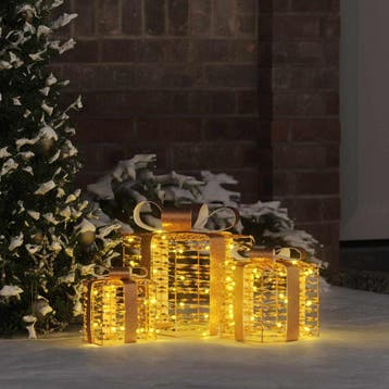 vidaXL Verlichte kerstcadeau doos 3 st Warmwit, Verzenden, Nieuw