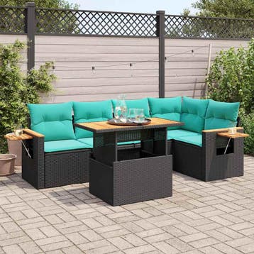 vidaXL 6-delige Loungeset met kussens poly rattan acacia, Verzenden, Nieuw, Loungeset