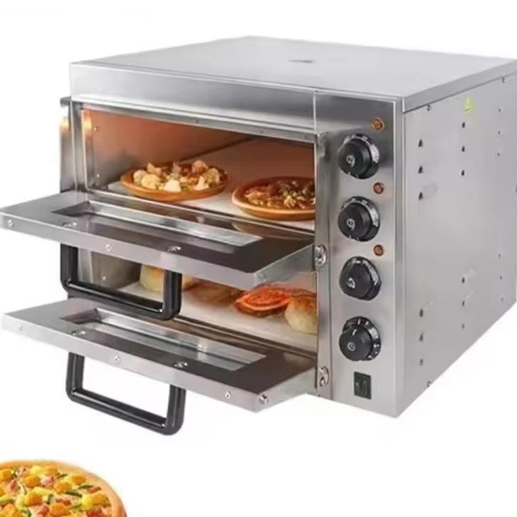 Dubbele Pizza Oven RVS Elektrisch Dubbeldeks Timer, Witgoed en Apparatuur, Ovens, Nieuw, Verzenden