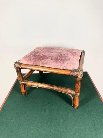 Kruk - Lattan and Cane poef met bekleed kussen - Hout,
