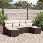 vidaXL Bankstel met kussen 6 pcs Bruin poly rattan, Verzenden, Nieuw, Rotan, 6 zitplaatsen