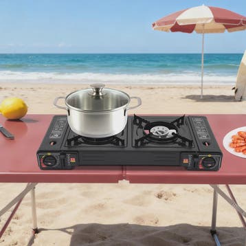 Draagbaar Camping Gasfornuis met 2 Brander, Bakplaat & Koffe, Verzenden, Nieuw