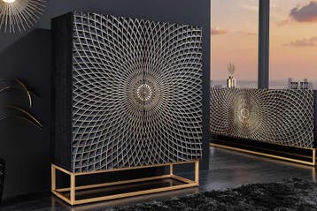Design Highboard ILLUSION 120cm zwart mangohout massief hout, Ophalen of Verzenden, Nieuw