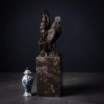Beeld, Haan 26.5 cm - 26.5 cm - Brons, Marmer