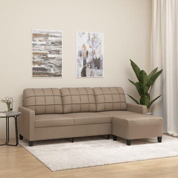 vidaXL Driezitsbank met voetenbank 180 cm kunstleer, Verzenden, Leer, Minder dan 150 cm, Driepersoons