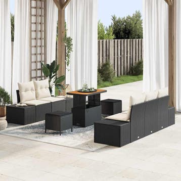 vidaXL Tuinbankenset 8 st 7-Aantal zitplaatsen Zwart Poly, Verzenden, Nieuw, Rotan, 8 zitplaatsen