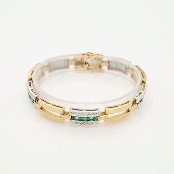Armband - 18 karaat Geel goud, Witgoud Smaragd - Diamant, Sieraden, Tassen en Uiterlijk, Nieuw