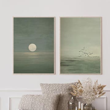 Set van 2 Abstracte Canvas Posters - Japanse Stijl, Sage Gro, Verzenden