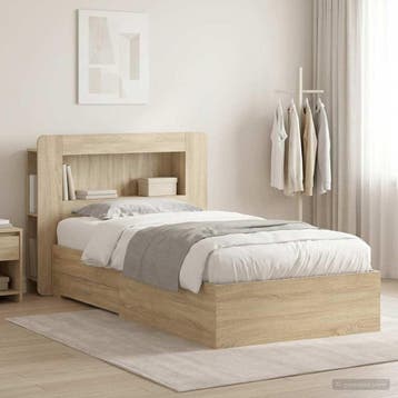 vidaXL Bedframe met opslag Sonoma Eiken 90 x 190 cm Bewerkt, Eenpersoons, Bruin, Verzenden, Nieuw