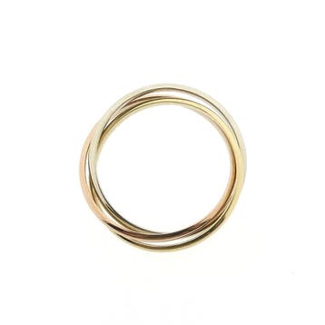 Tricolor gouden trinity ring, Sieraden, Tassen en Uiterlijk, Ringen, Gebruikt, 19 tot 20, Ophalen of Verzenden, Dame