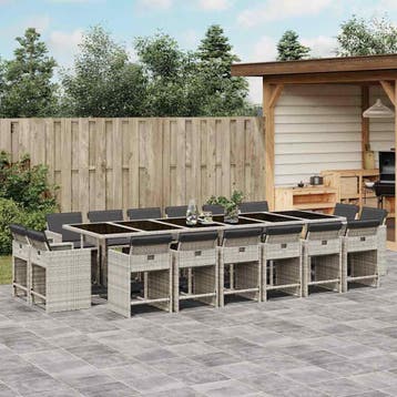 vidaXL 17-delige Tuinset met kussens poly rattan lichtgrijs, Verzenden, Nieuw, 6 zitplaatsen, Tuinset