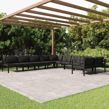 vidaXL 10-delige Loungeset met kussens aluminium, Verzenden, Nieuw, Aluminium, Loungeset