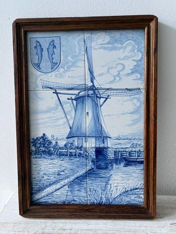 Tegel (6) - Almkerk wapenschilden + Nederlandse landschap -