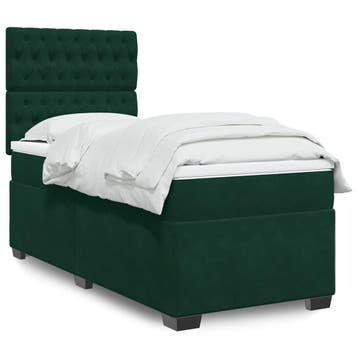 vidaXL Boxspring met matras fluweel donkergroen 90x200 cm, 90 cm, Eenpersoons, Verzenden, Nieuw