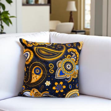 Afrikaans kussen | Marineblauw Geel Paisley - Sierkussen 45x, Ophalen of Verzenden, Nieuw